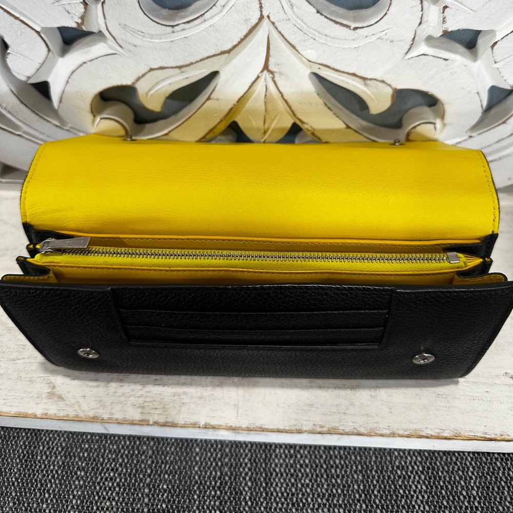 Celine Black Leather Flap Long Wallet Yellow Interior w COA - Picture 4 of 6